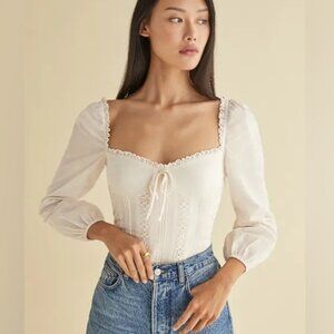 NEW Reformation Isadora Long Sleeve Bow Top | Size 0